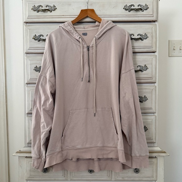 aerie Tops - Aerie Beige Cotton Hooded Sweatshirt